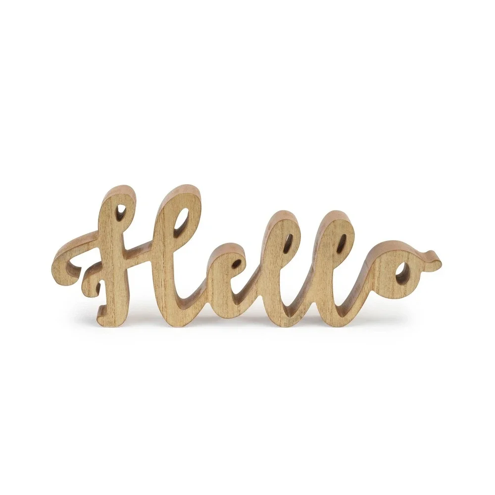 Wooden Hello Sign | Farmhouse Tabletop Accent | Entryway Shelf Decoration